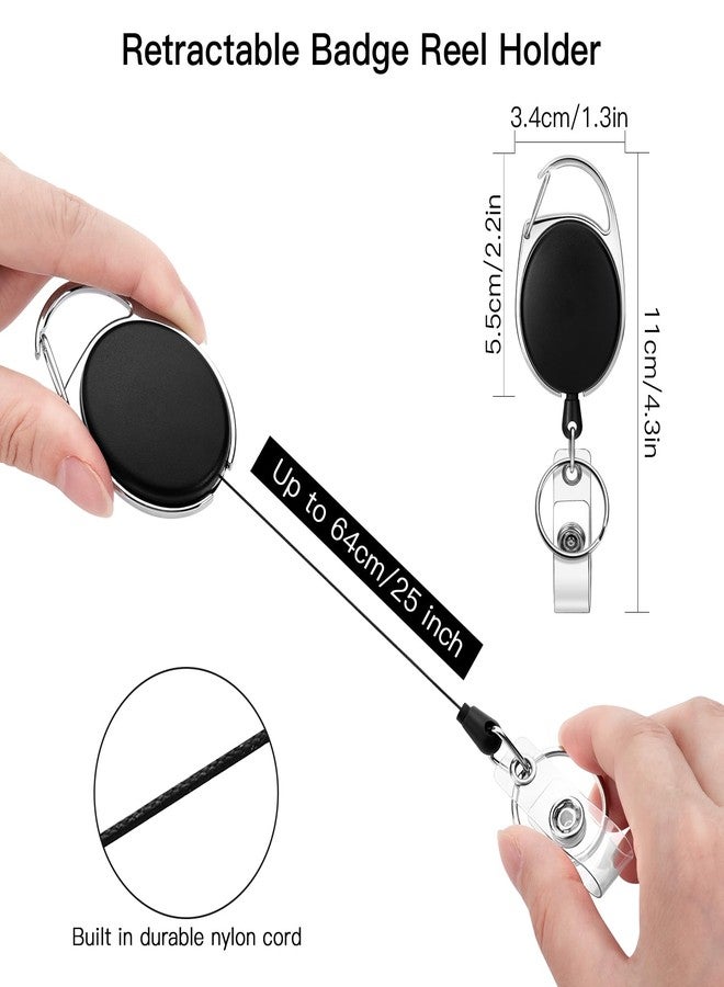 Soleebee 12 Pack Retractable Badge Reels with 360° Swivel Belt Clip and Key Ring, 25'' Retractable Keychain Carabiner ID Badge Holder Black - Image 3